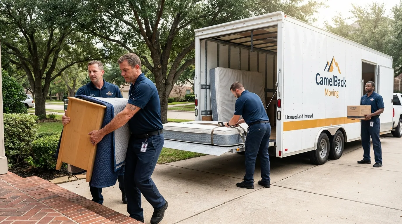 Crew loading residential truck for cross-state move from Estancia, NM