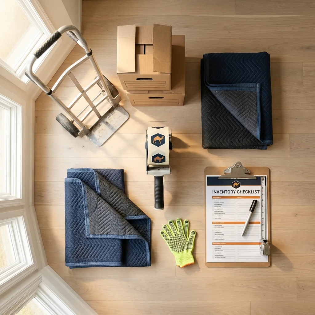 Professional moving supplies and packing materials layout for Estancia residential relocations